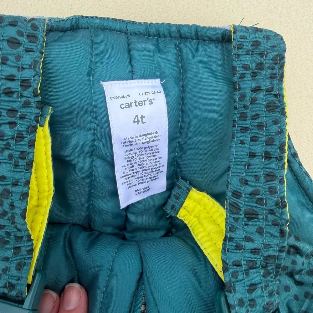 Carters Kids Teal Leopard Print Insulated Snow‎ Bib Overalls Blue 4T C220FS48-LW